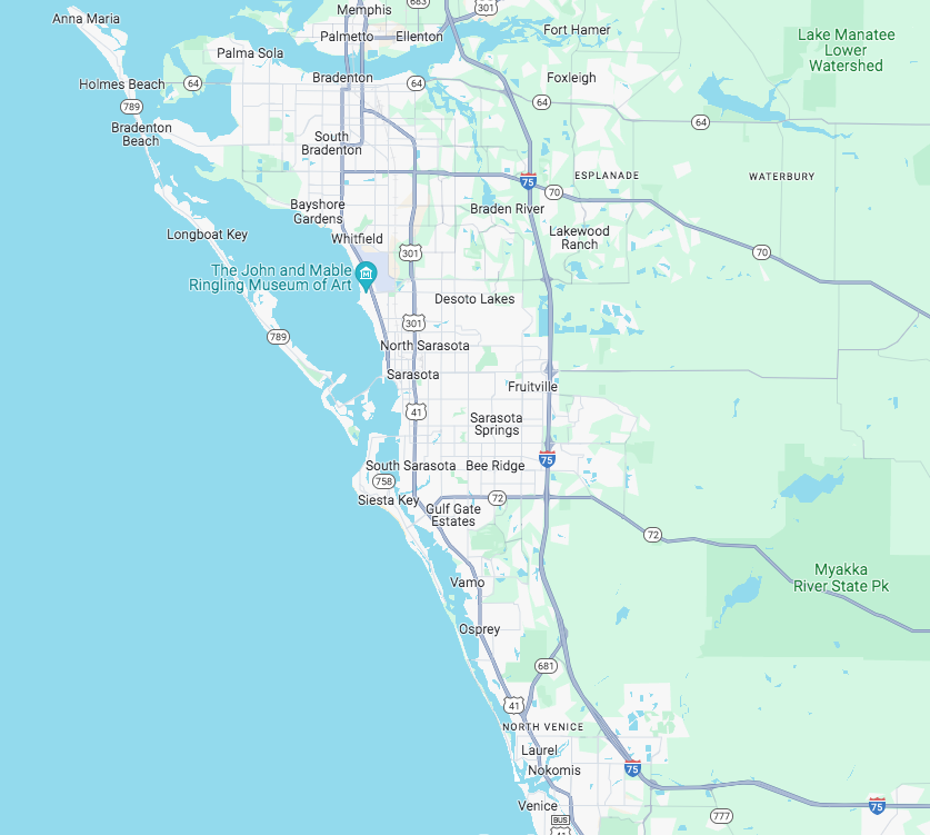 Map of Sarasota Florida - location of Sarasota Volleyball Club